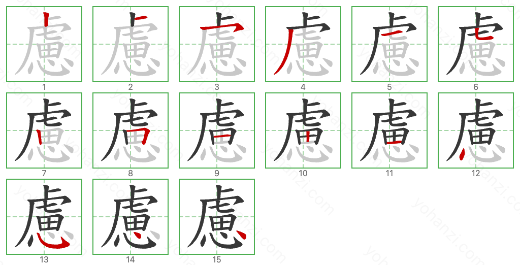 慮 Stroke Order Diagrams