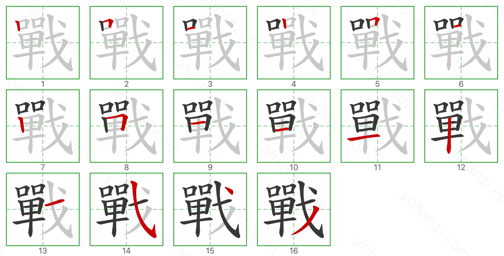 戰 Stroke Order Diagrams