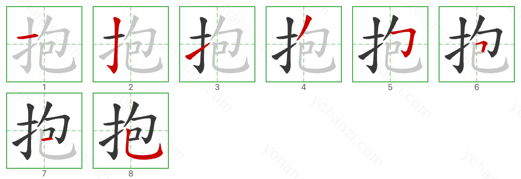 抱 Stroke Order Diagrams