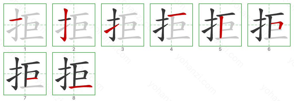 拒 Stroke Order Diagrams