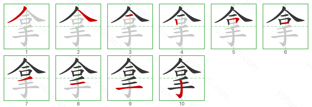 拿 Stroke Order Diagrams