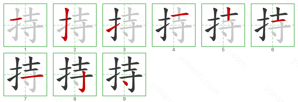 持 Stroke Order Diagrams