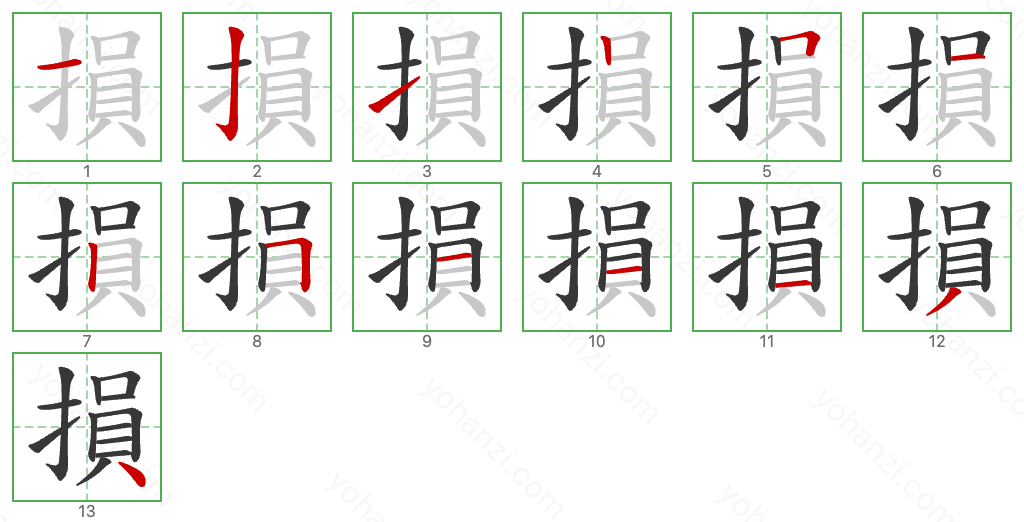 損 Stroke Order Diagrams