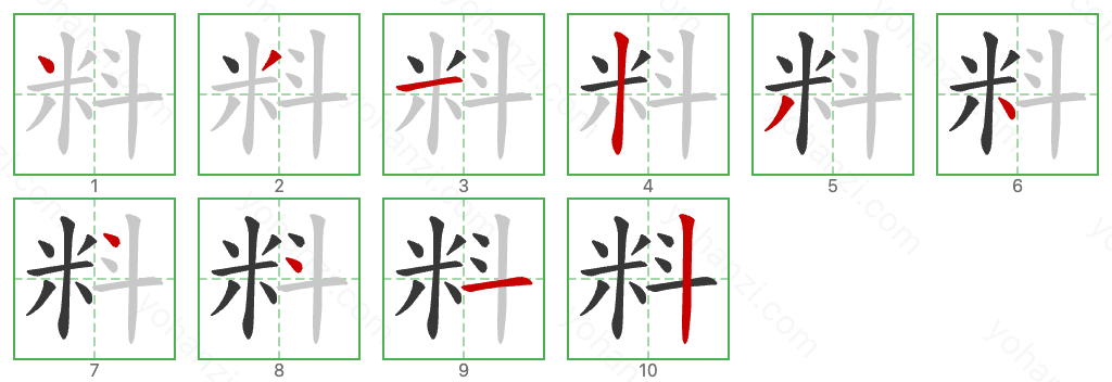 料 Stroke Order Diagrams