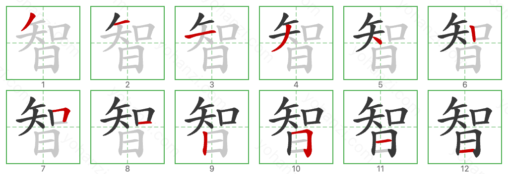 智 Stroke Order Diagrams