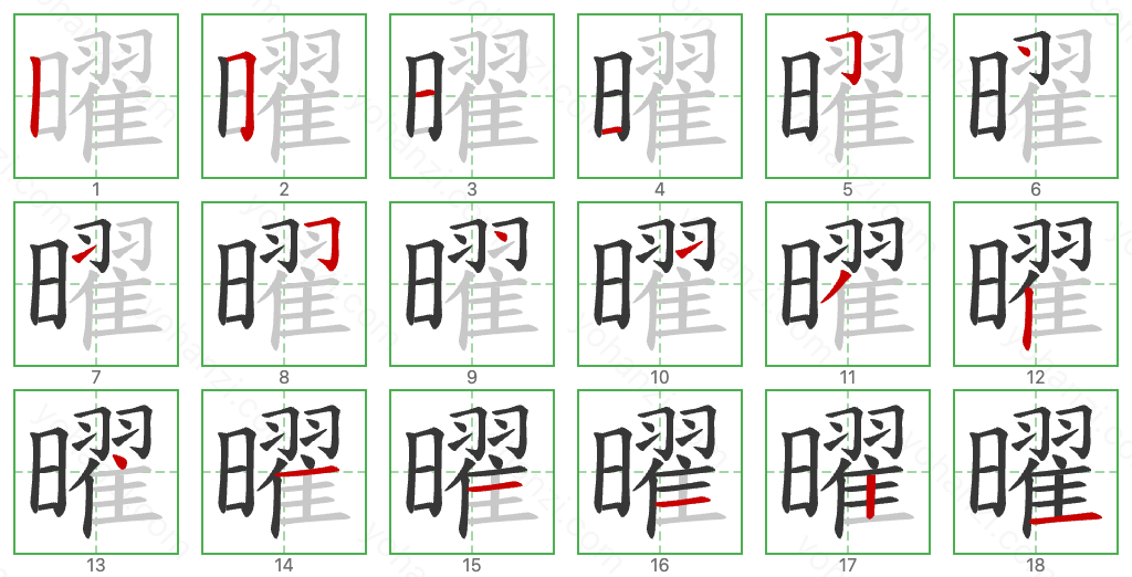 曜 Stroke Order Diagrams