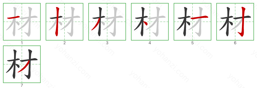 材 Stroke Order Diagrams