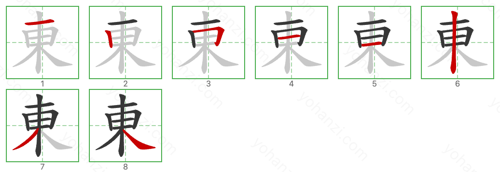 東 Stroke Order Diagrams