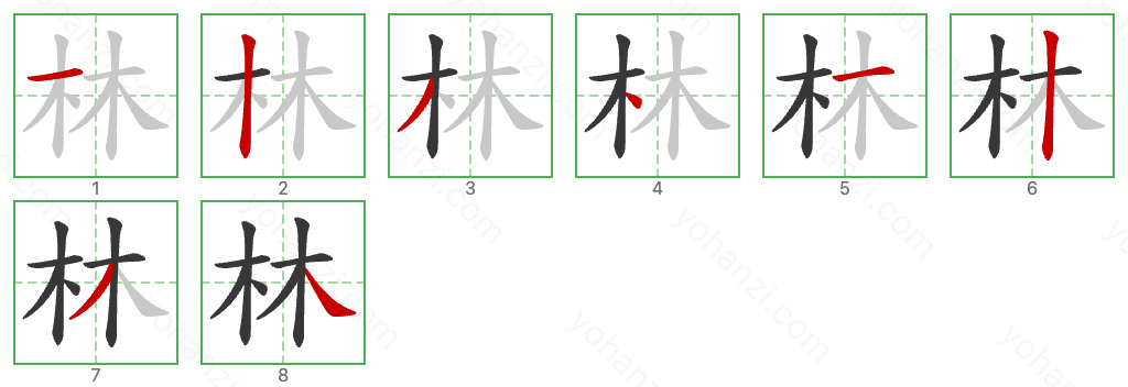 林 Stroke Order Diagrams