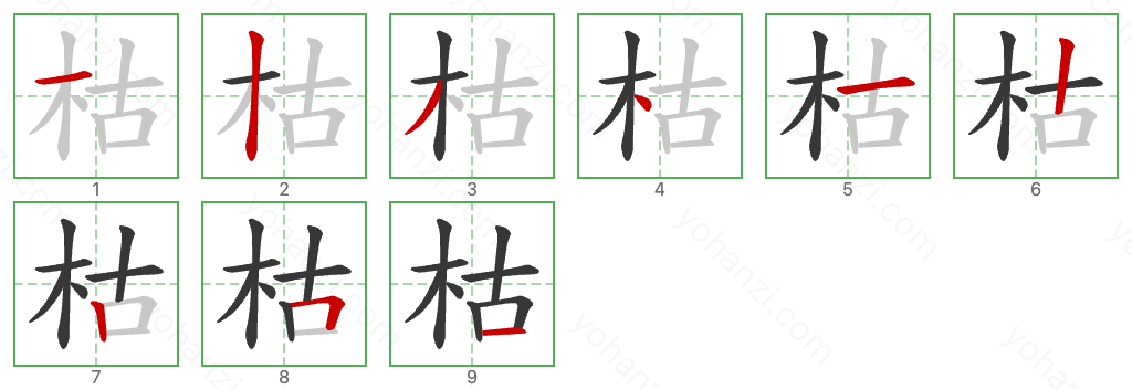 枯 Stroke Order Diagrams