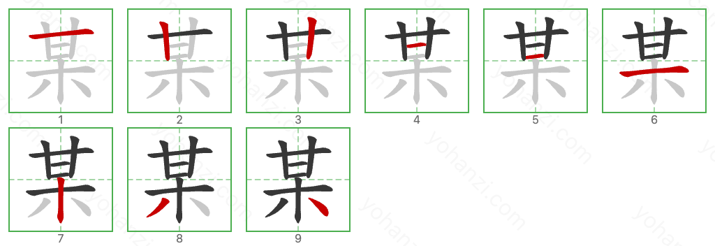 某 Stroke Order Diagrams