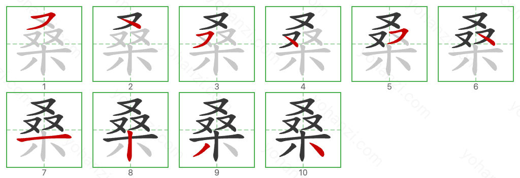 桑 Stroke Order Diagrams