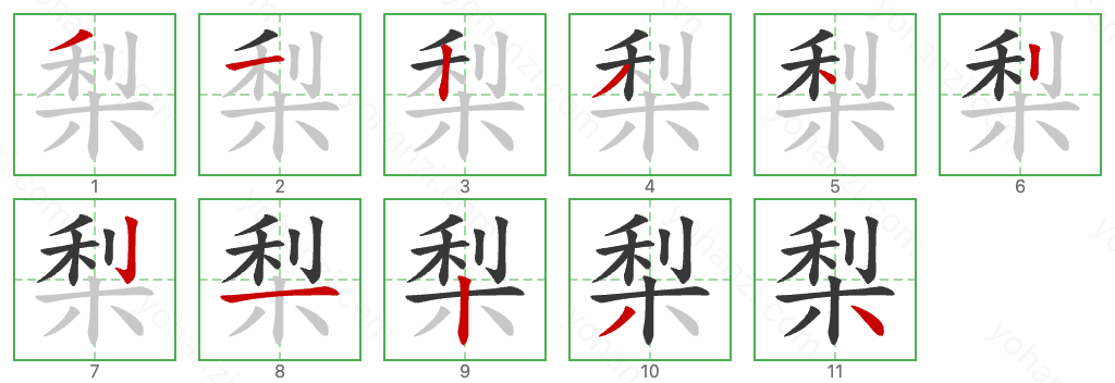 梨 Stroke Order Diagrams