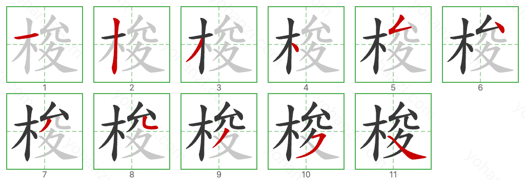 梭 Stroke Order Diagrams