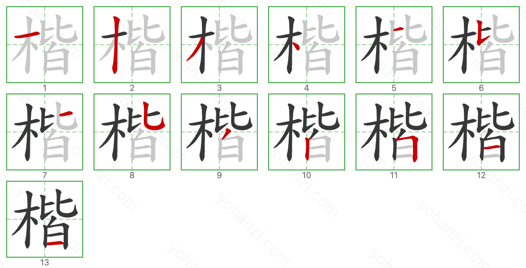 楷 Stroke Order Diagrams