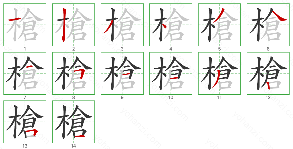 槍 Stroke Order Diagrams