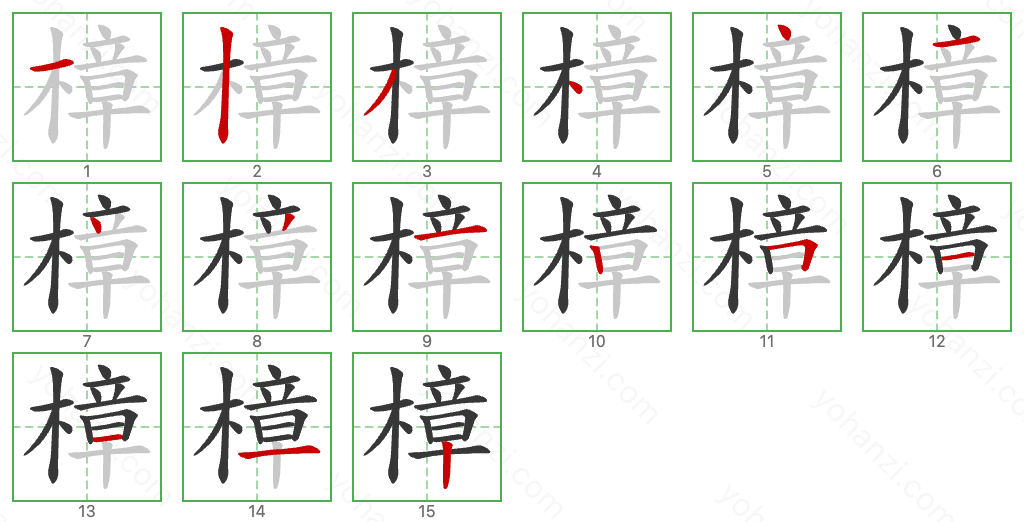 樟 Stroke Order Diagrams