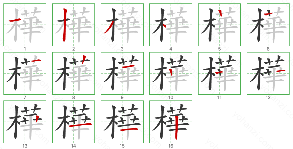 樺 Stroke Order Diagrams