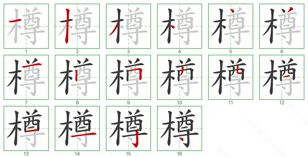 樽 Stroke Order Diagrams