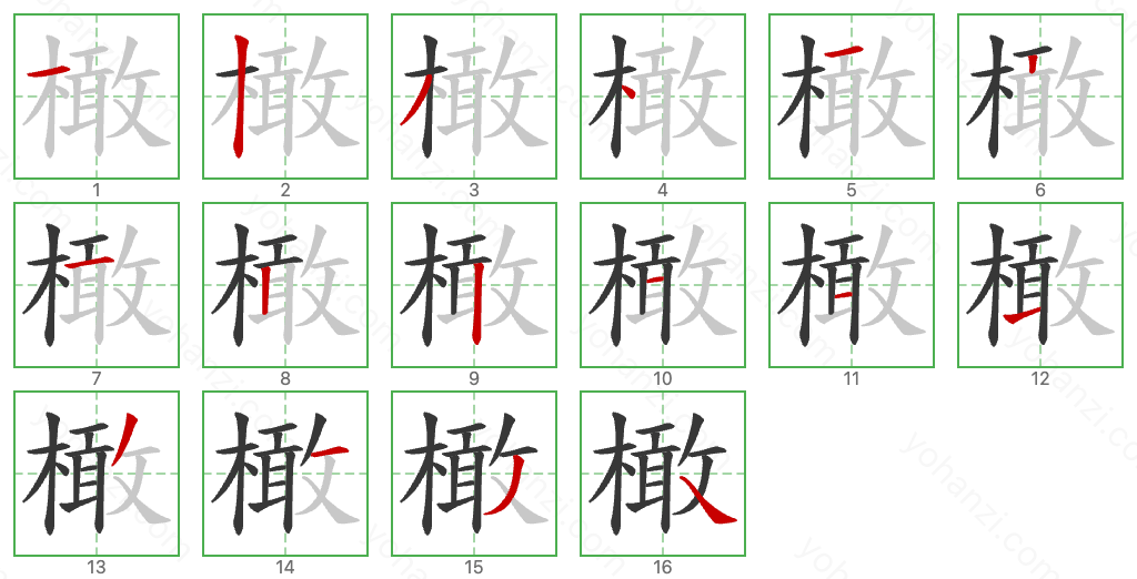 橄 Stroke Order Diagrams