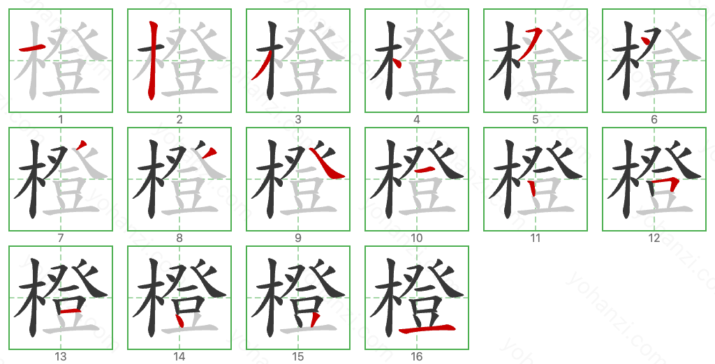 橙 Stroke Order Diagrams