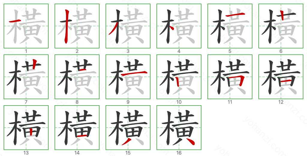 橫 Stroke Order Diagrams