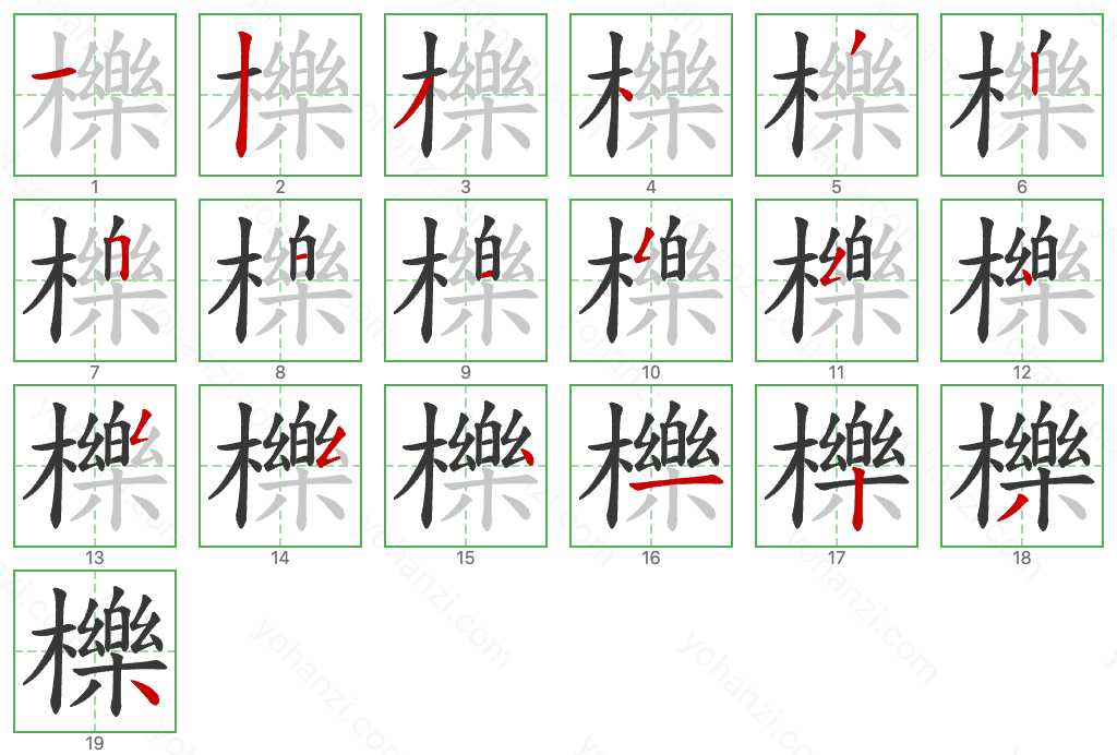 櫟 Stroke Order Diagrams