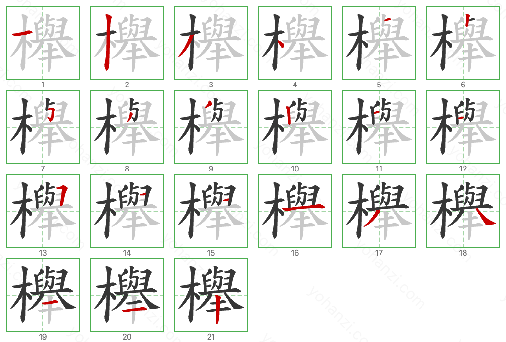 櫸 Stroke Order Diagrams