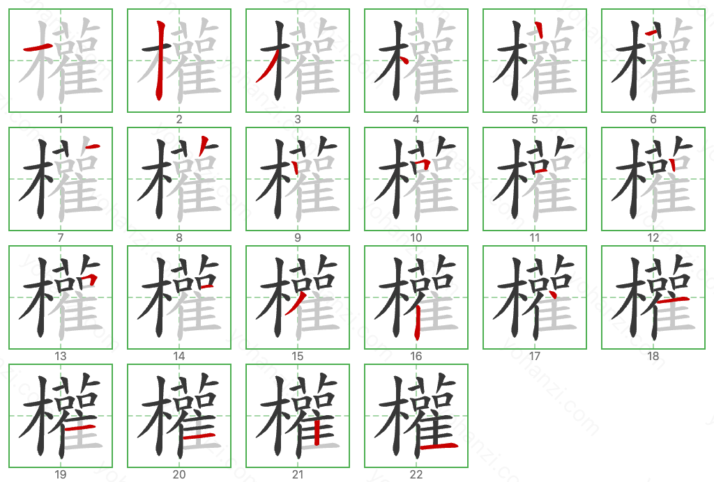 權 Stroke Order Diagrams