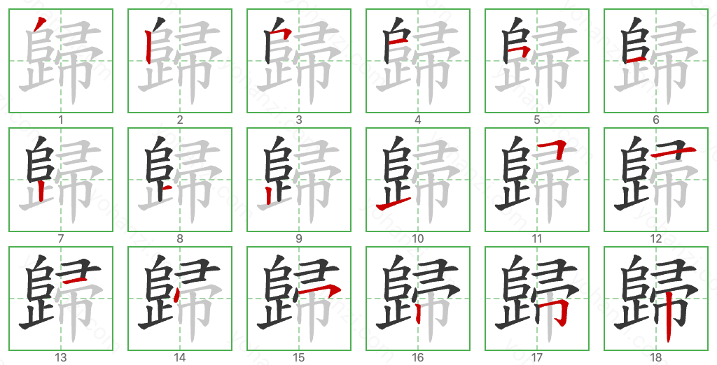 歸 Stroke Order Diagrams