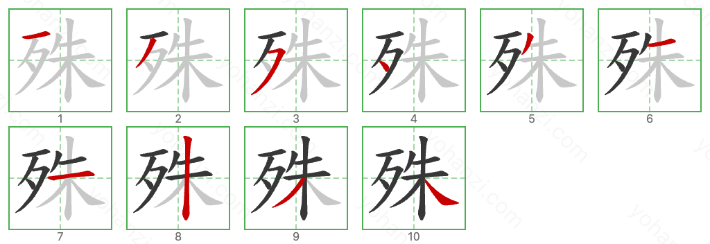 殊 Stroke Order Diagrams