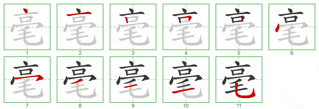 毫 Stroke Order Diagrams