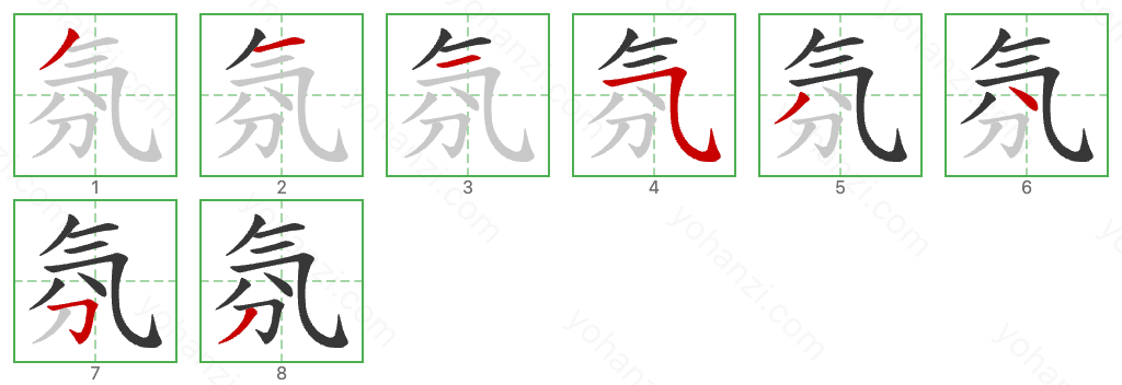 氛 Stroke Order Diagrams