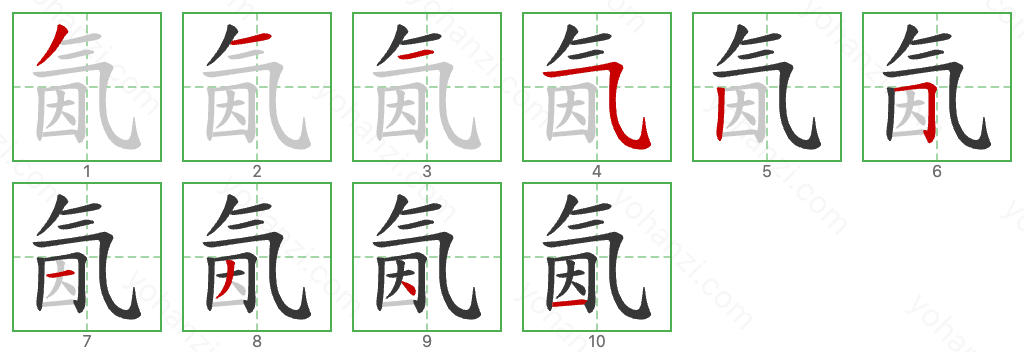 氤 Stroke Order Diagrams