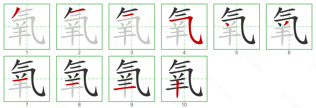 氧 Stroke Order Diagrams