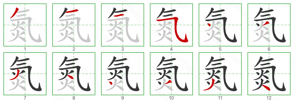 氮 Stroke Order Diagrams