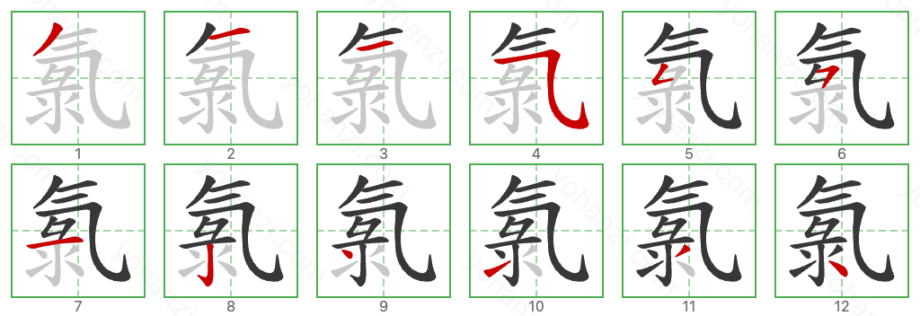 氯 Stroke Order Diagrams