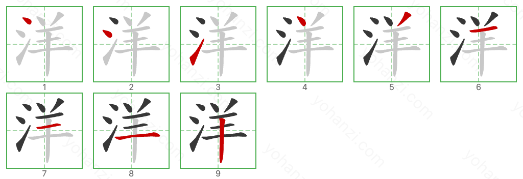 洋 Stroke Order Diagrams