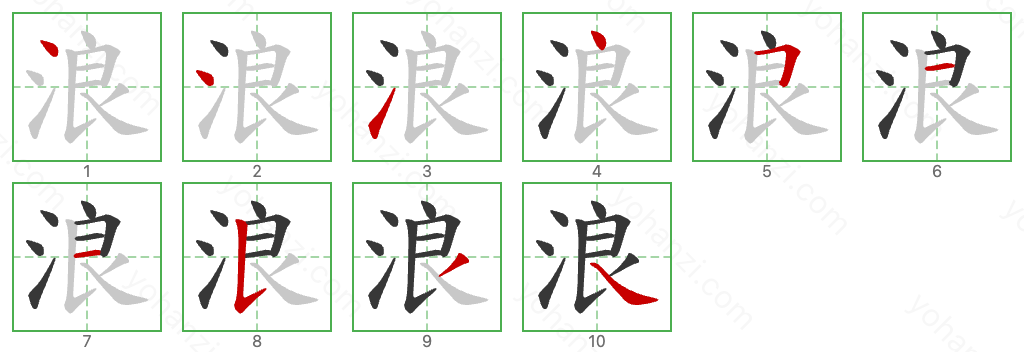 浪 Stroke Order Diagrams