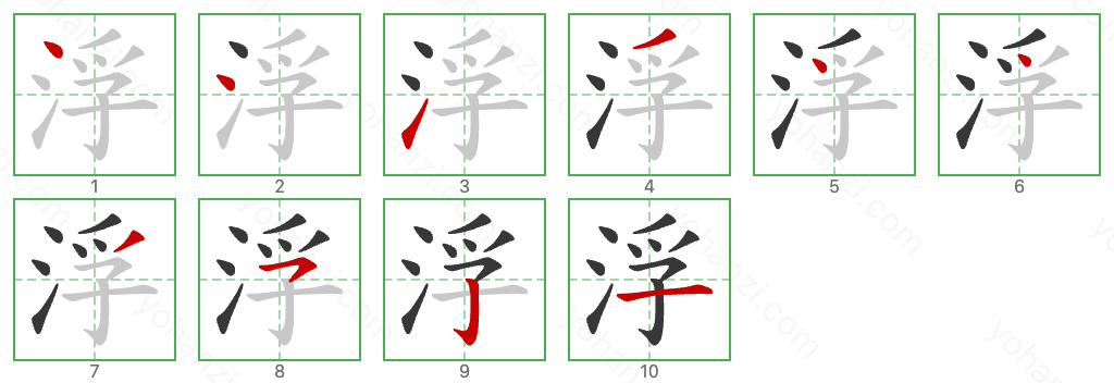 浮 Stroke Order Diagrams