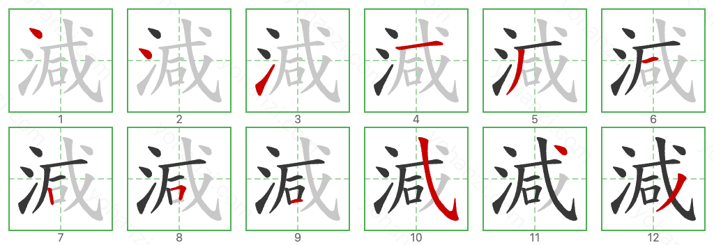 減 Stroke Order Diagrams