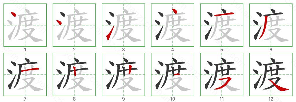 渡 Stroke Order Diagrams