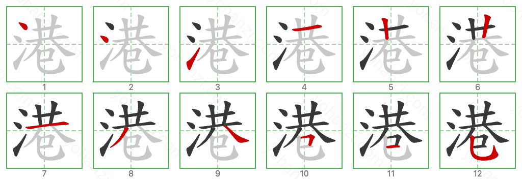 港 Stroke Order Diagrams