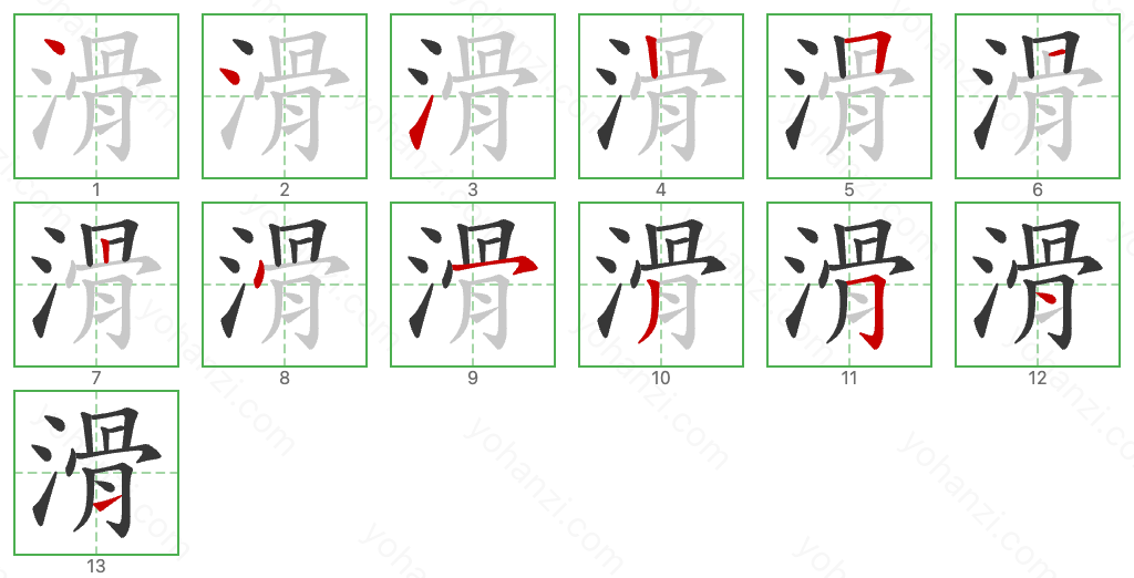 滑 Stroke Order Diagrams