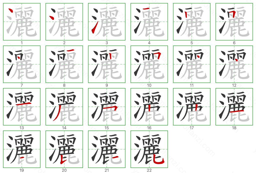 灑 Stroke Order Diagrams