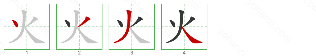 火 Stroke Order Diagrams