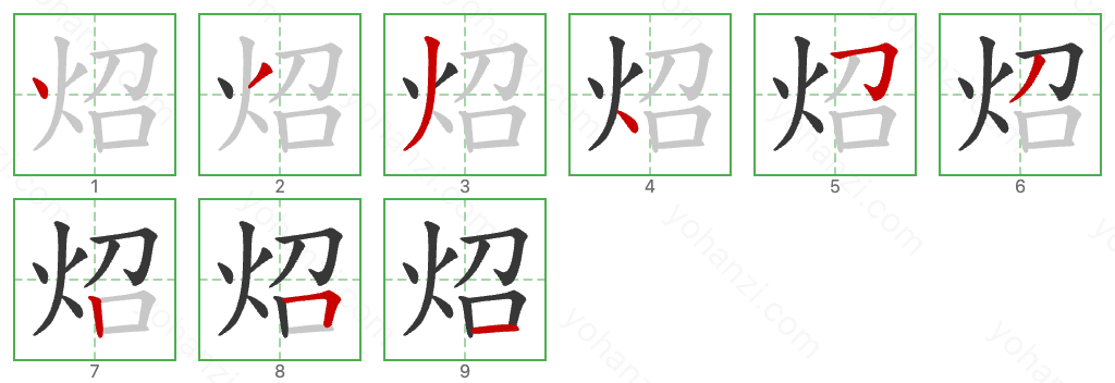 炤 Stroke Order Diagrams