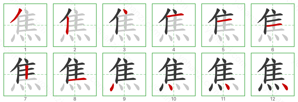 焦 Stroke Order Diagrams