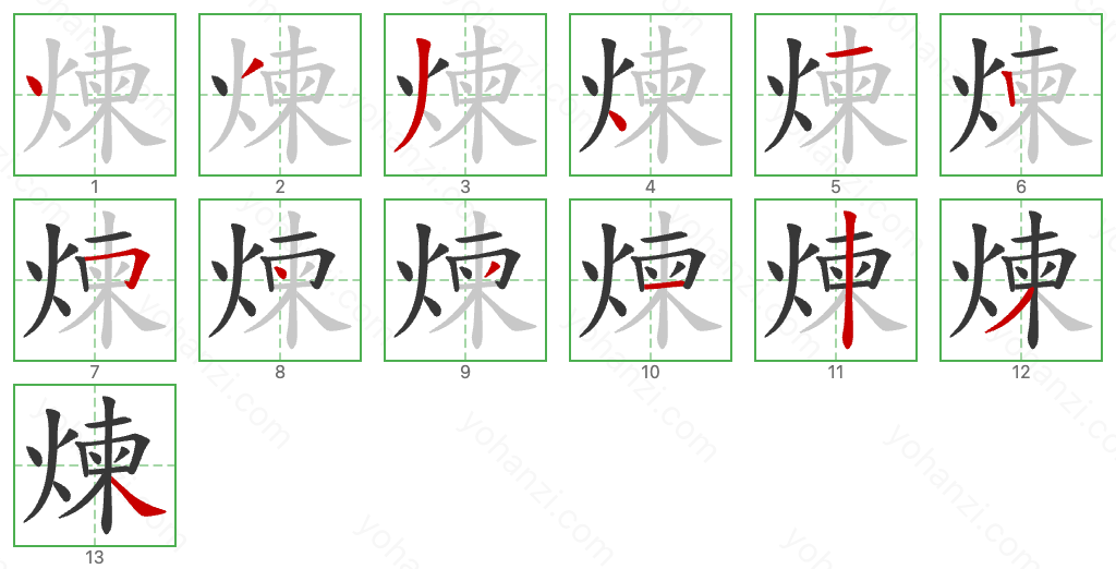 煉 Stroke Order Diagrams