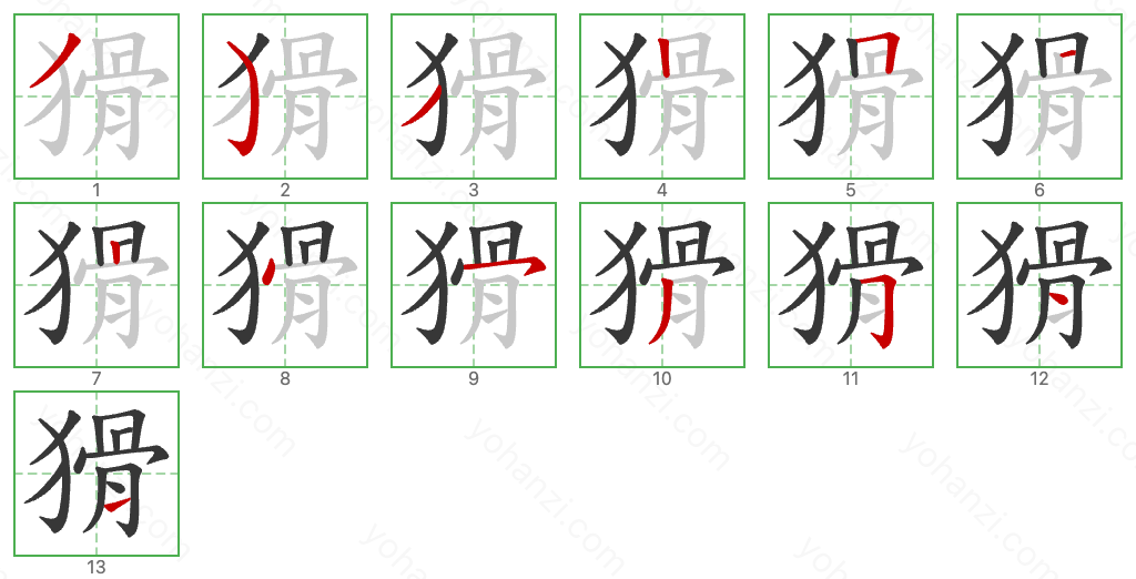 猾 Stroke Order Diagrams